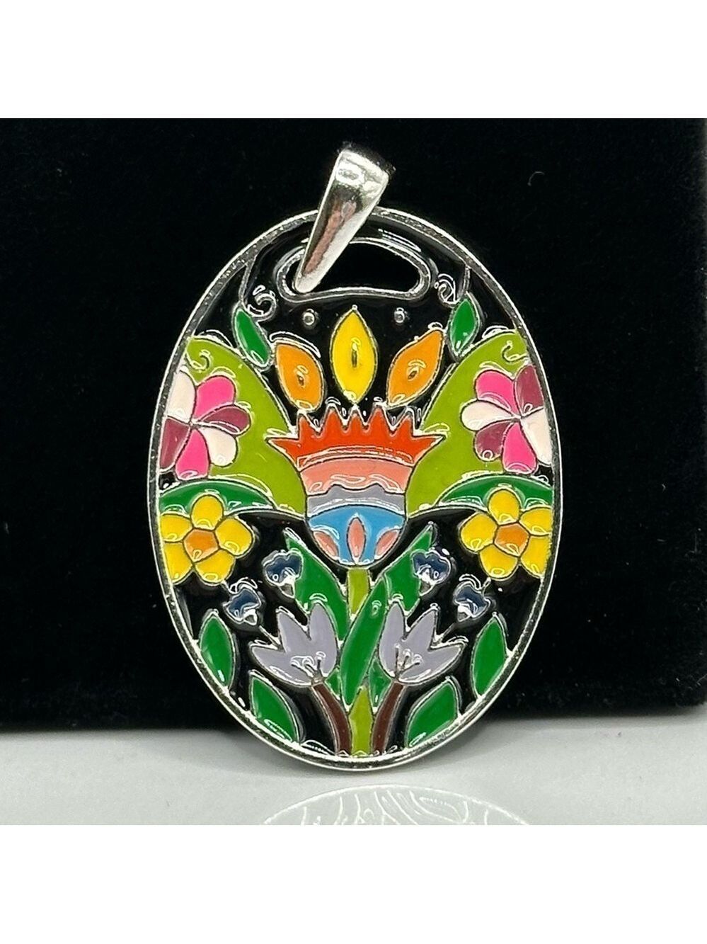 Hippie Art Floral Pendant Eclectic Pop Art Flowers Gypsy Peasant Pendant